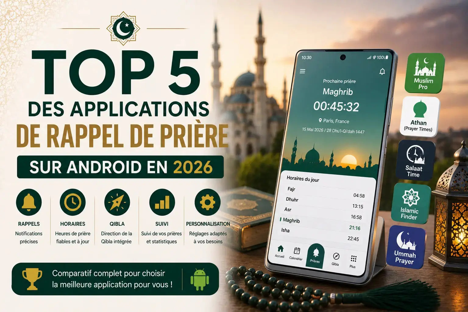 Top 5 des applications de rappel de prière sur Android en 2026 ADHANI