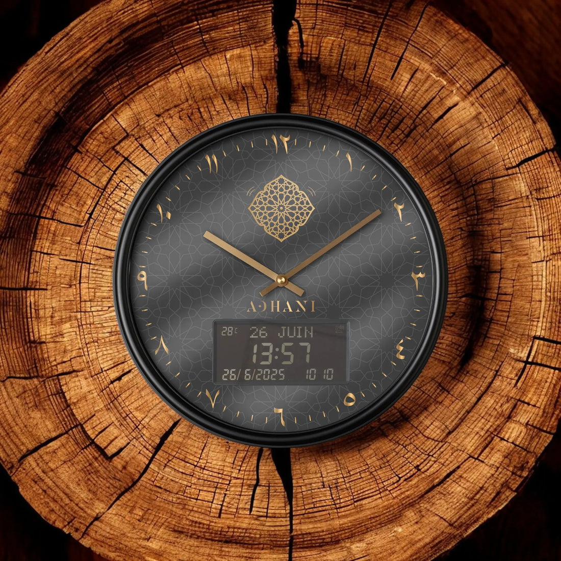 Horloge Adhan design et moderne chiffres arabes - Noire ADHANI