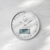 Horloge Adhan design moderne - Blanche argentée - Chiffres indiens ADHANI