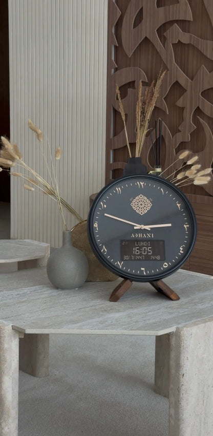 Horloge Adhan design moderne - Noire - Chiffres indiens